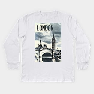 London, Westminster, Big Ben ✪ Vintage style poster Kids Long Sleeve T-Shirt